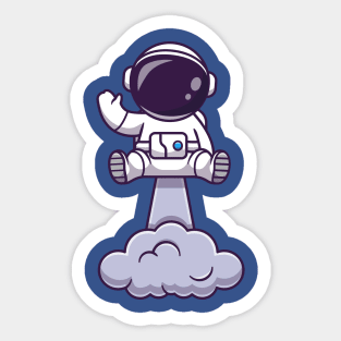 Astronaut Launching On Space And Waving Hand Cartoon Sticker